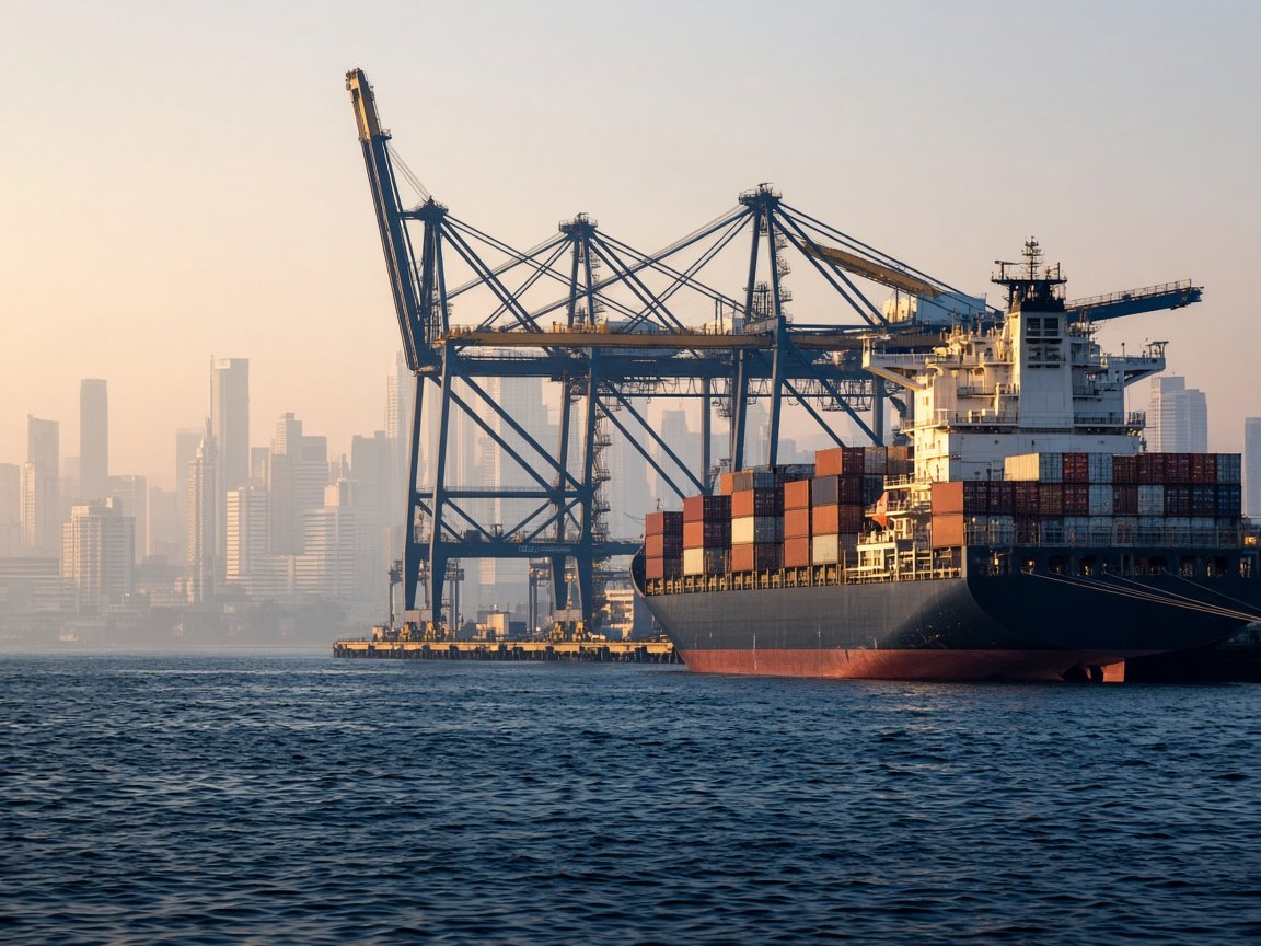 Merchant vessel alongside in Singapore harbour